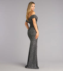 Elyse Glitter Knit Off-The-Shoulder Mermaid Dress