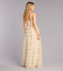 Milena Floral Mesh Ruffle A-Line Gown