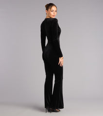 Scene Stealer Velvet Long Sleeve Flare Jumpsuit