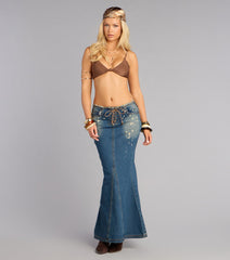 Cool Girl Code Lace Up Denim Maxi Skirt