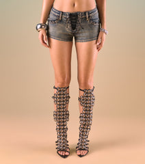 Bold Attitude Lace-Up Denim Hot Shorts