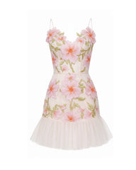 Floral Sling Mini Dress - Rose Pink