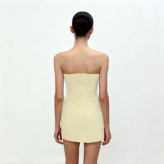 3D Floral Appliqué Strapless Mini Dress - Yellow
