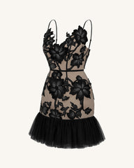 Floral Sling Mini Dress - Black