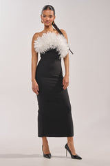 HEART ON MY SLEEVE BANDAGE MIDI DRESS IN BLACK
