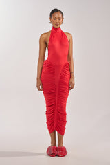 HIPS DON'T LIE RUCHED MAXI DRESS IN RED
