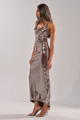ATHENA METALLIC HALTER NECK MAXI DRESS