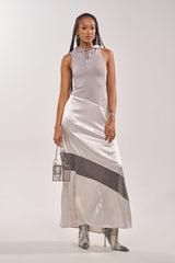 BONDI PATCHWORK HOODED MAXI DRESS IN GREY