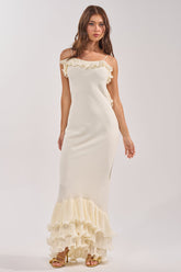 LOVE ME OR LOSE ME RUFFLE MAXI DRESS IN IVORY