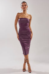 OH HOT DAMN FAUX LEATHER MIDI DRESS IN PURPLE