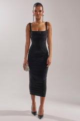 CLASSY BUT SASSY RHINESTONE MIDI DRESS IN BLACK