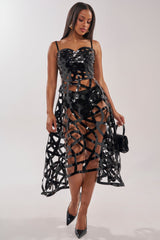 CAUGHT YOU SLIPPING CAGED MIDI DRESS