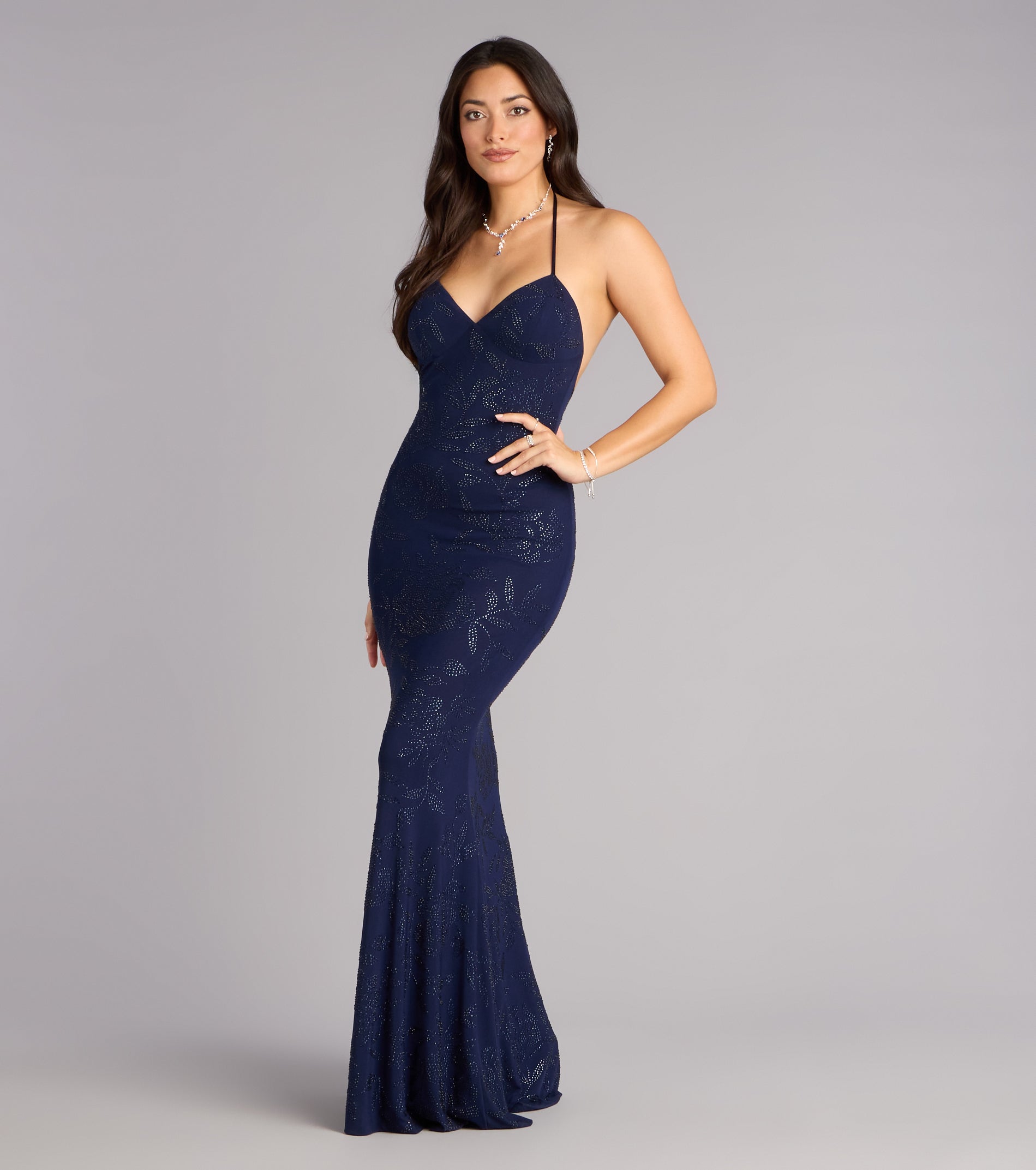 Tyra Floral Rhinestone Mermaid Formal Dress