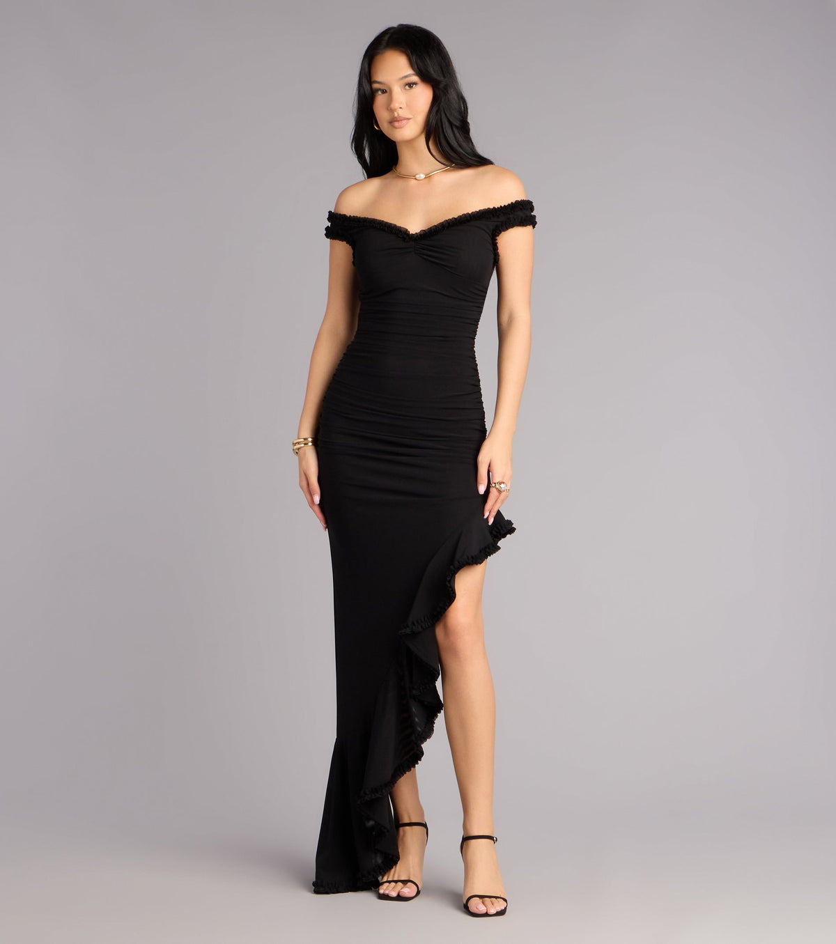 Mandy Mesh Off-The-Shoulder Formal Dress