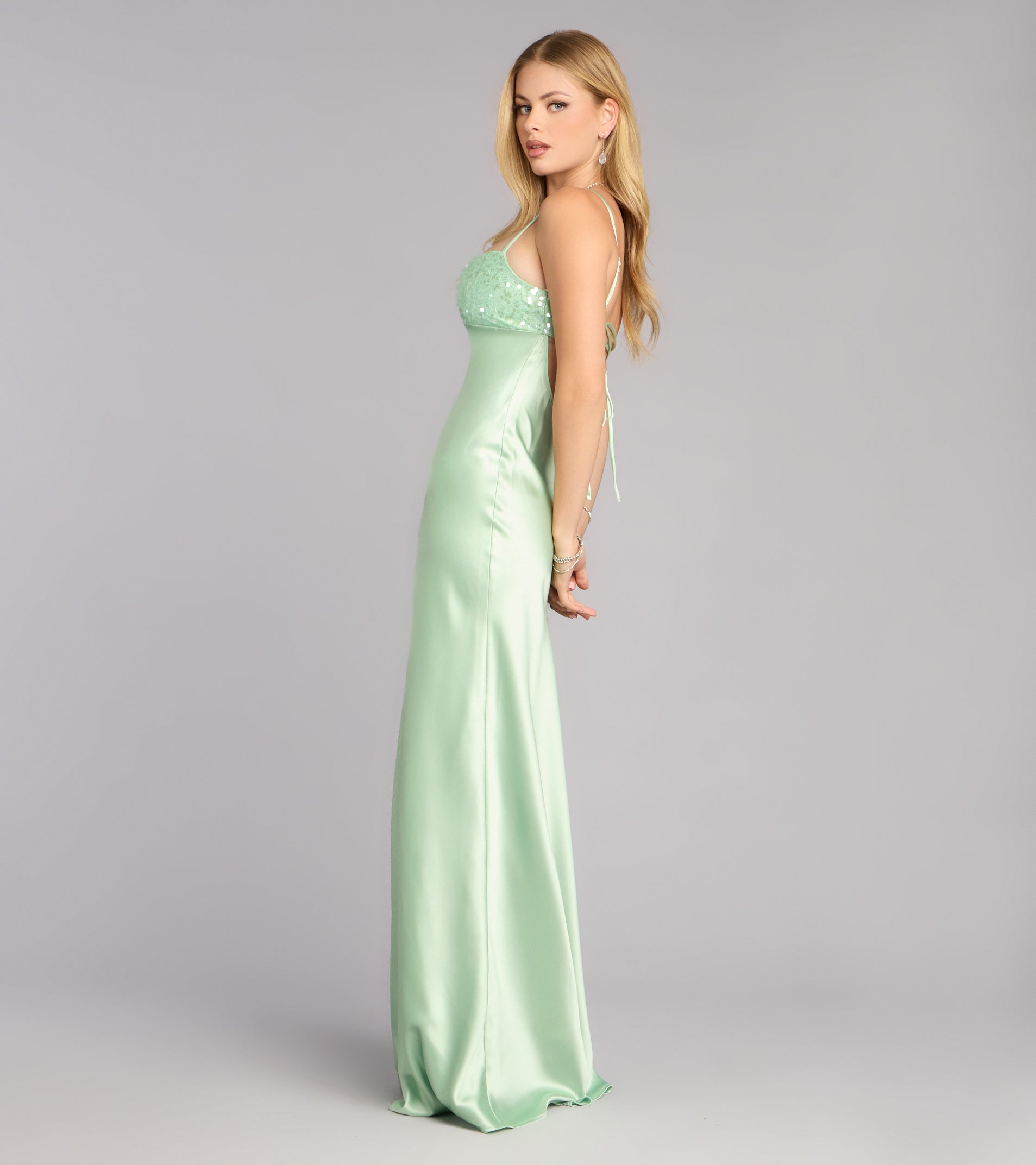 Carrie Satin Sequin Lace-Up Formal Dress