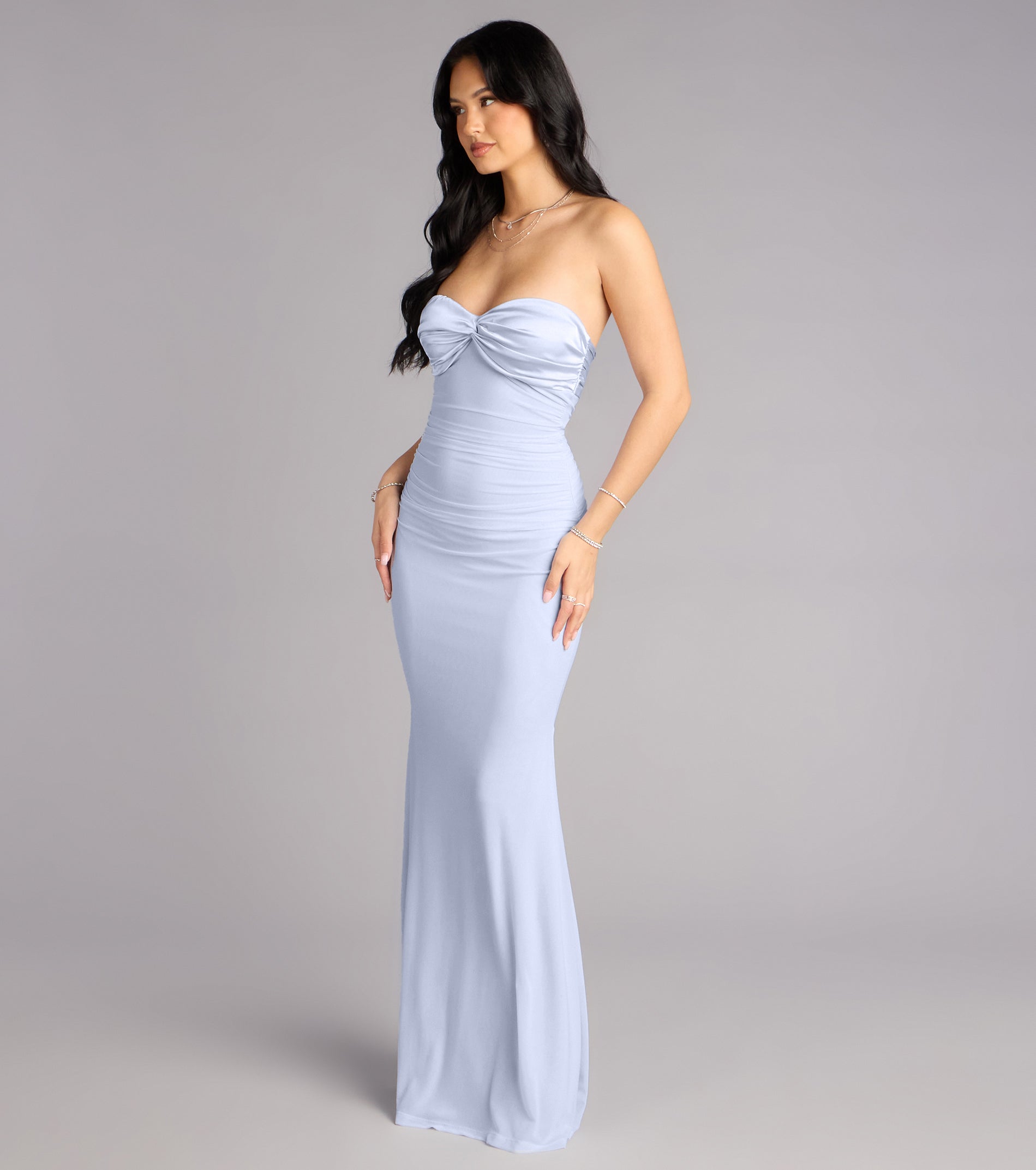 Iris Satin Tie-Back Mesh Mermaid Dress