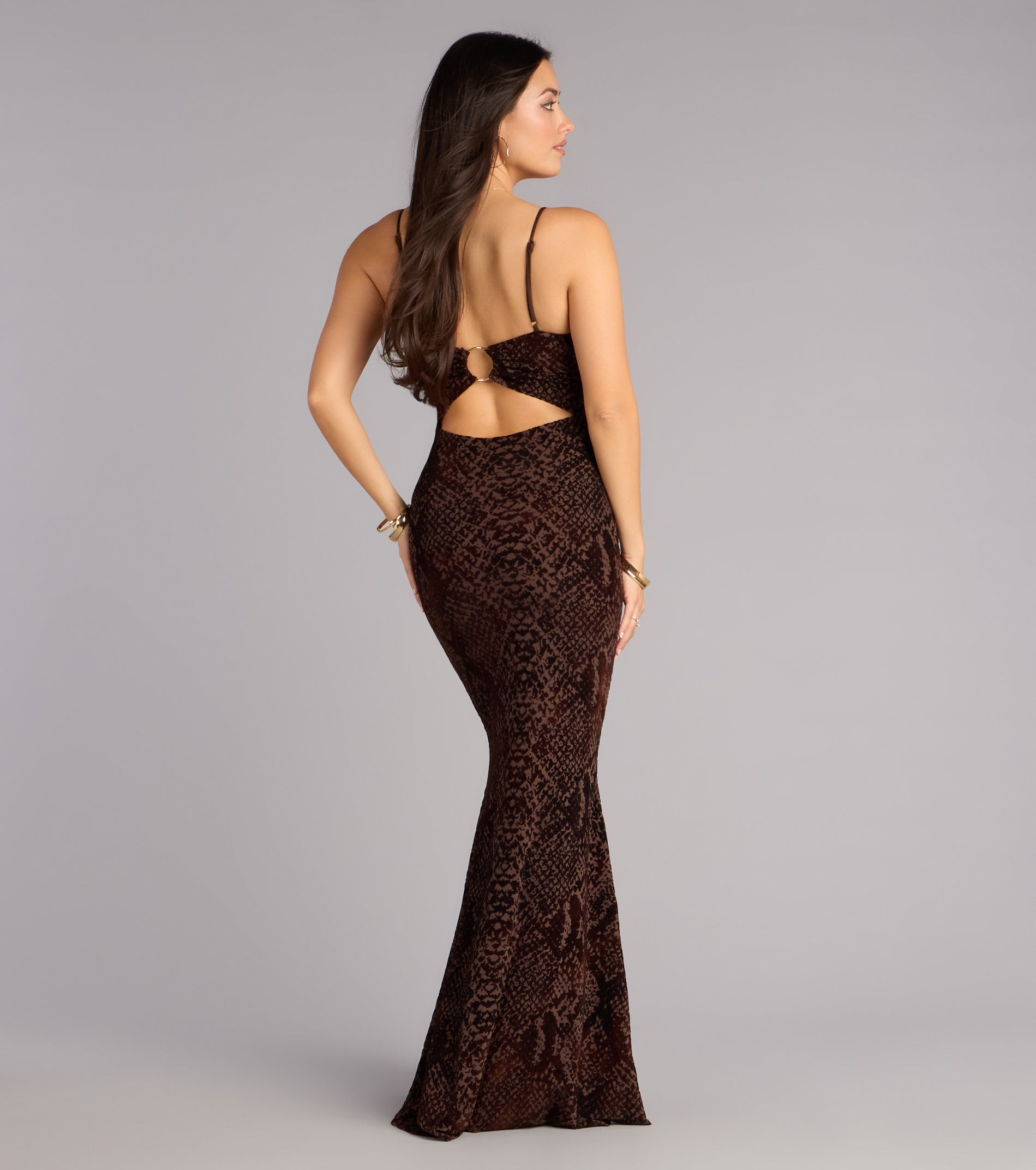 Arli Snake Velvet Burnout Mermaid Dress