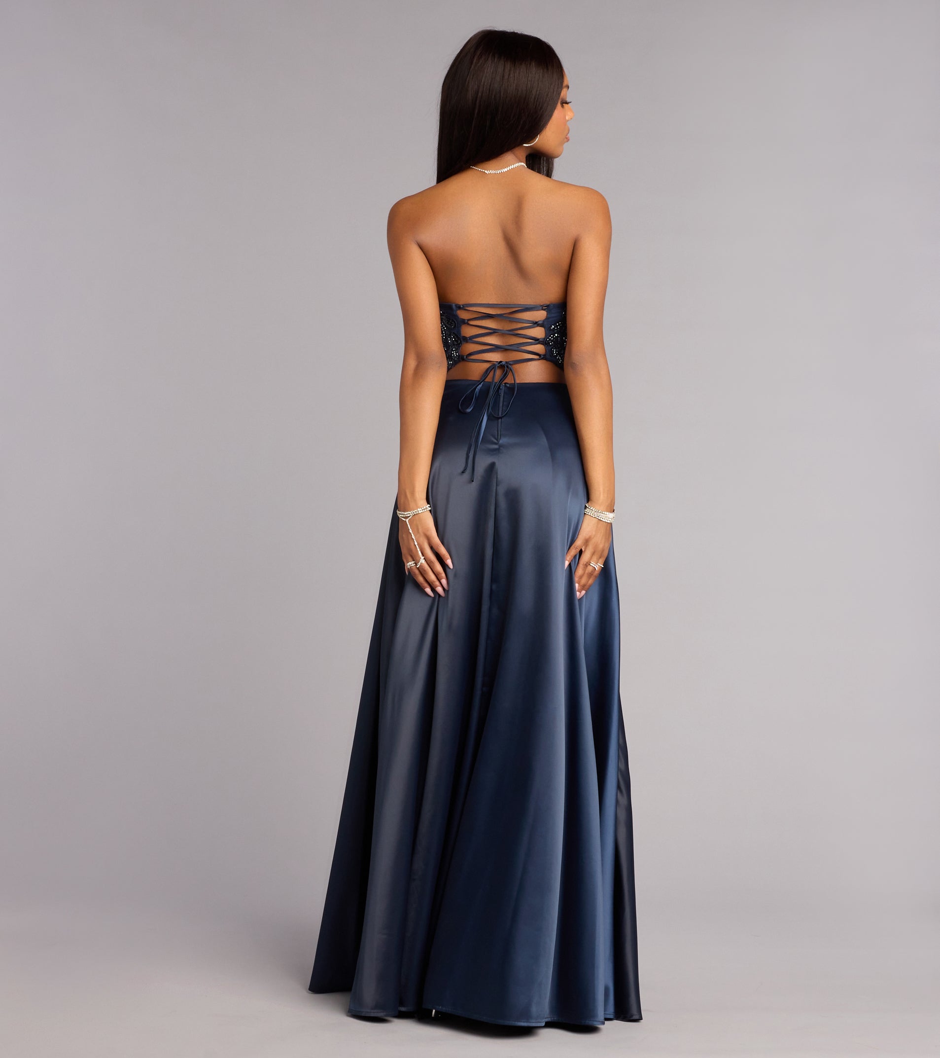 Magnolia Satin Corset Slit Formal Dress