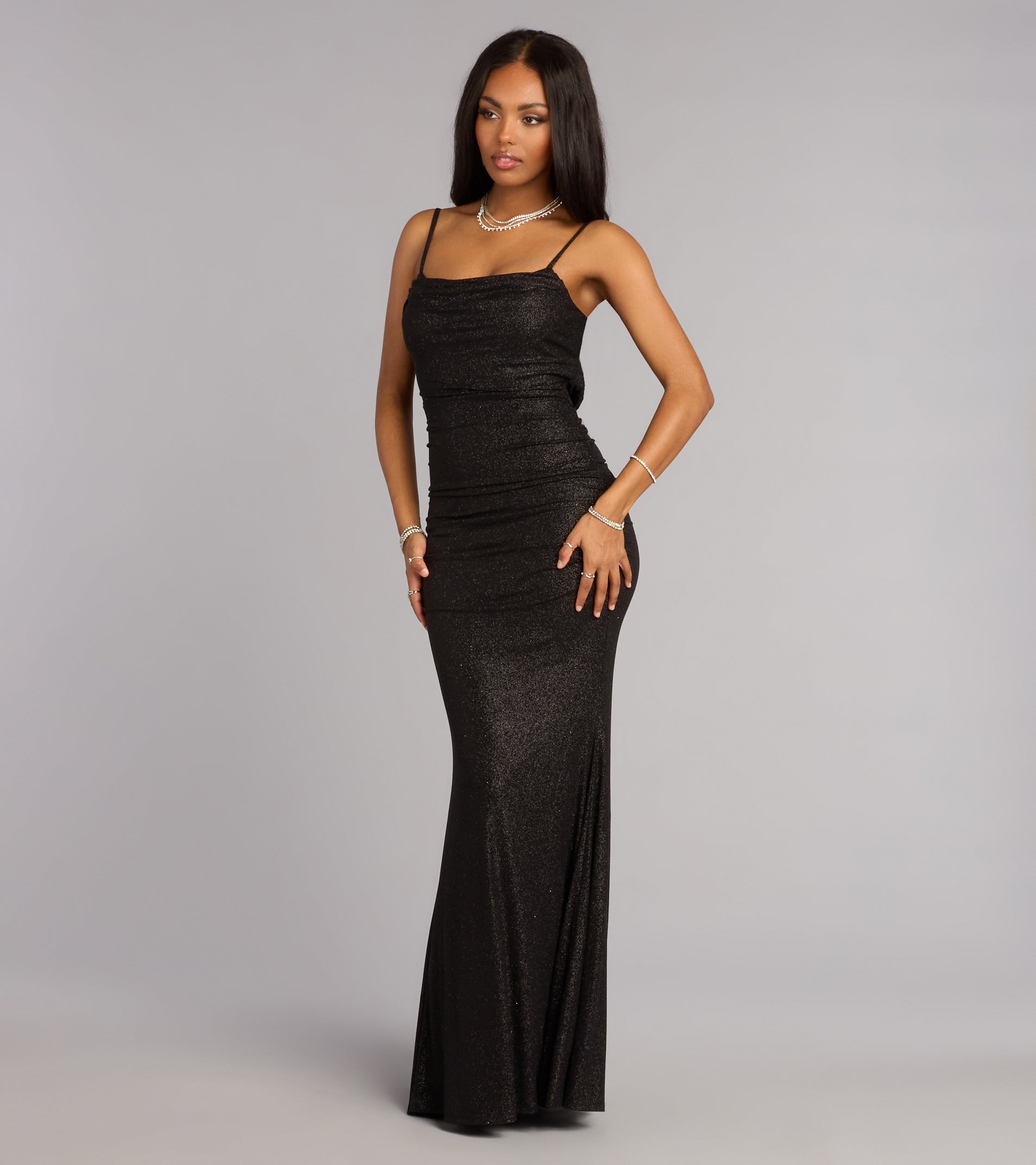 Amelie Ruched Glitter Knit Mermaid Dress
