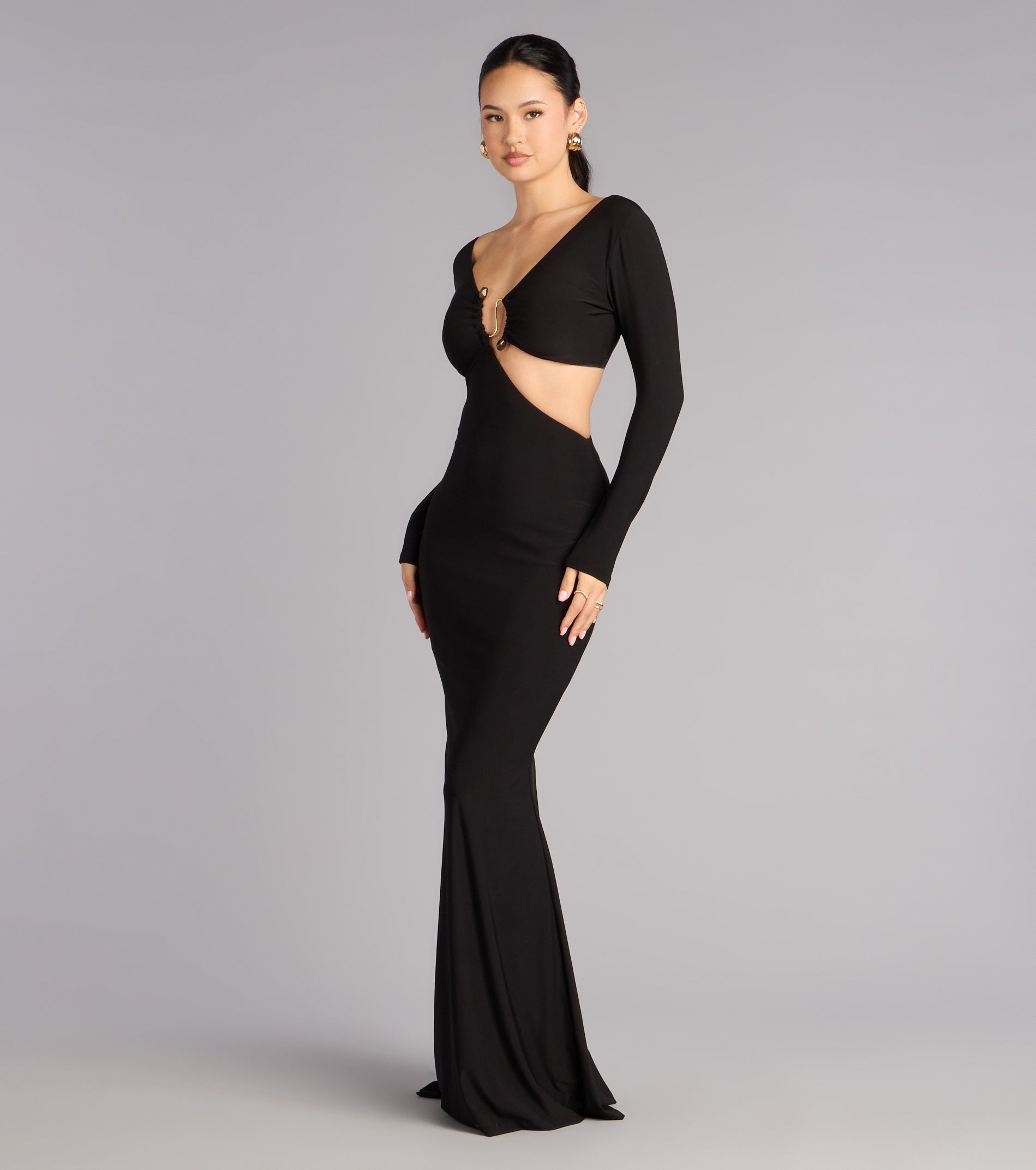 Barbara Long Sleeve Cutout Formal Dress