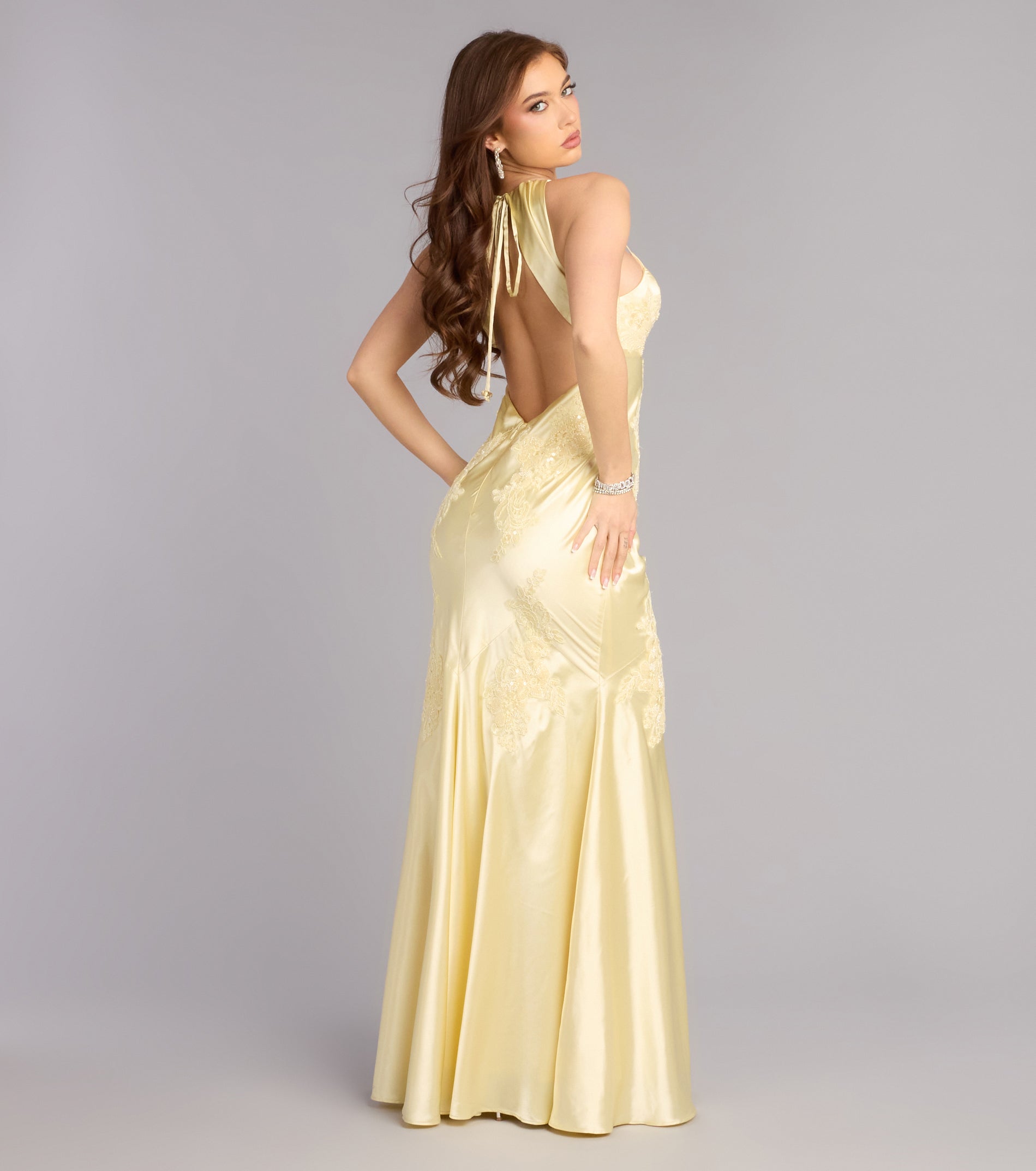 Rachel Satin Open Back Formal Dress