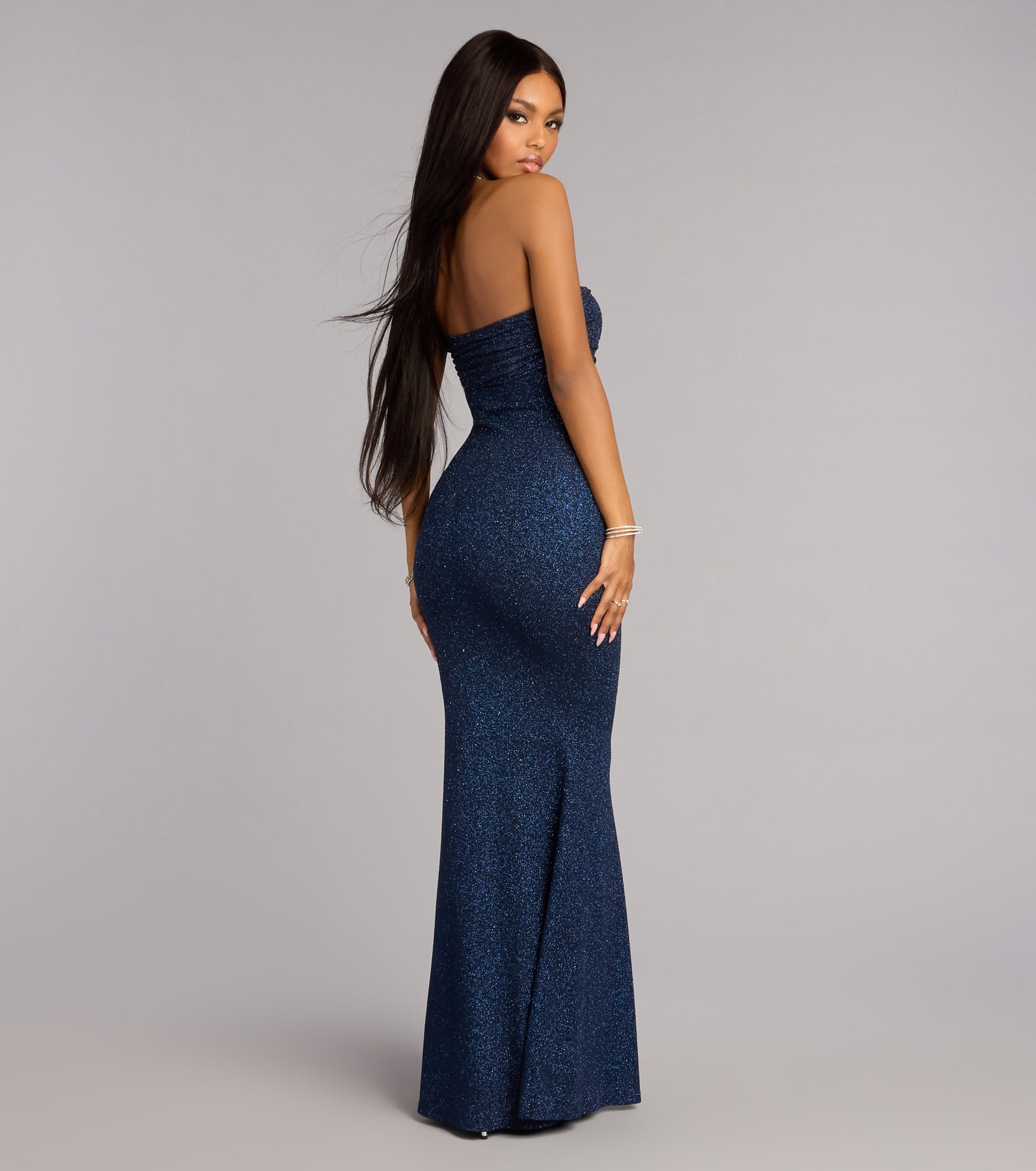 Audrina Glitter Strapless Mermaid Formal Dress