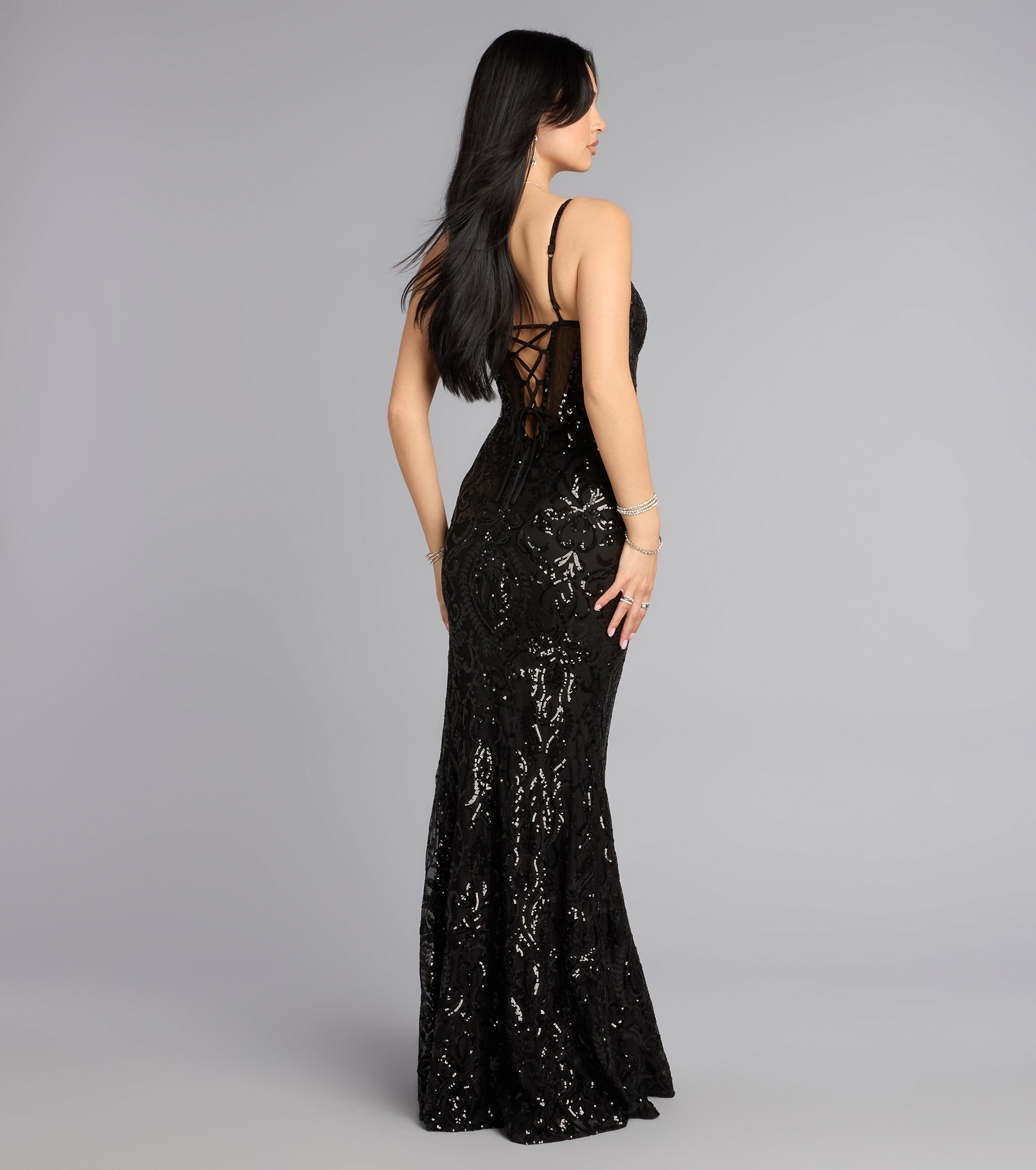 Shirley Sequin Corset Lace-Up Formal Dress