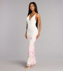 Margo Beaded Floral Print Mermaid Dress