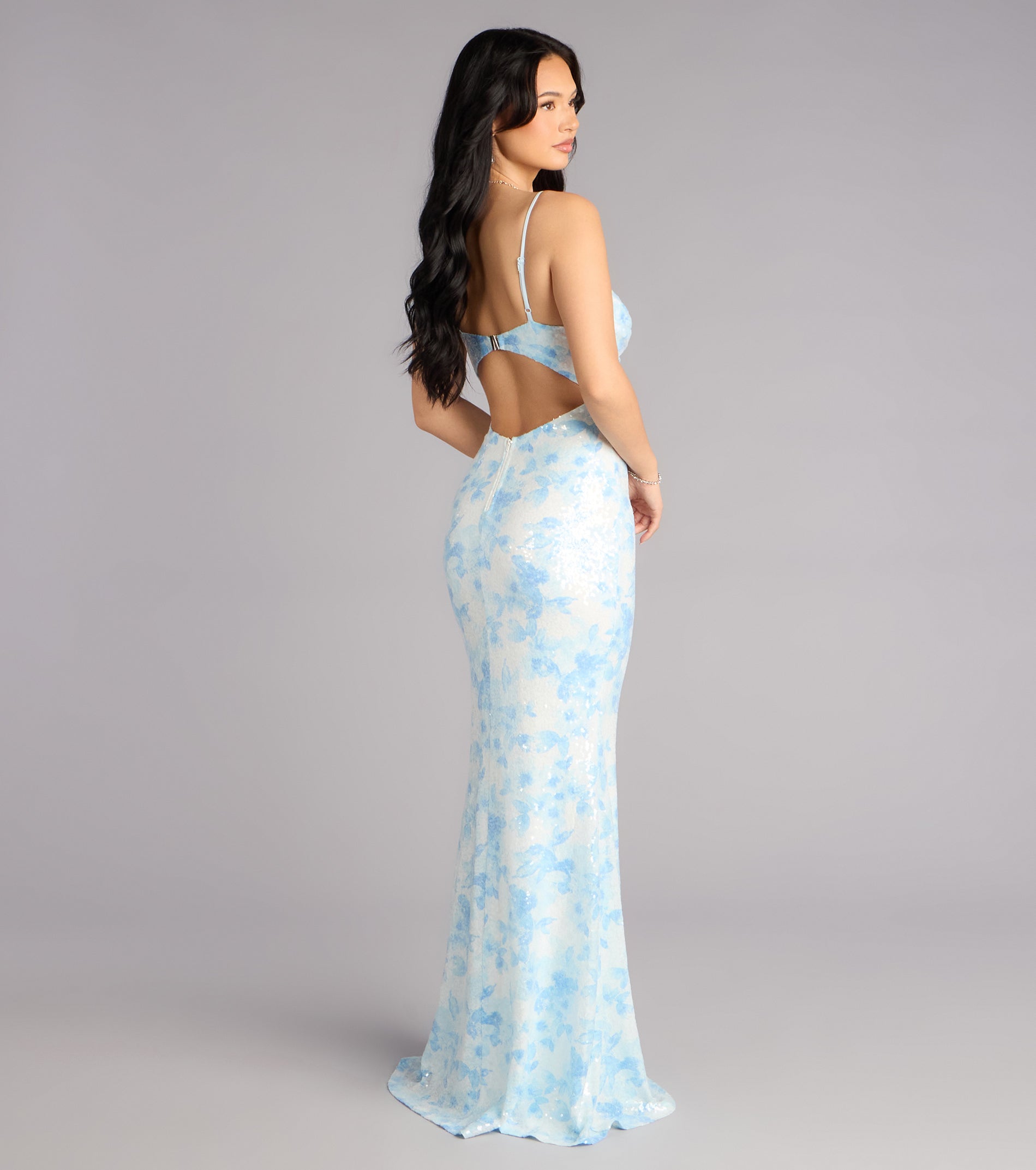 Justina Sequin Floral Formal Dress