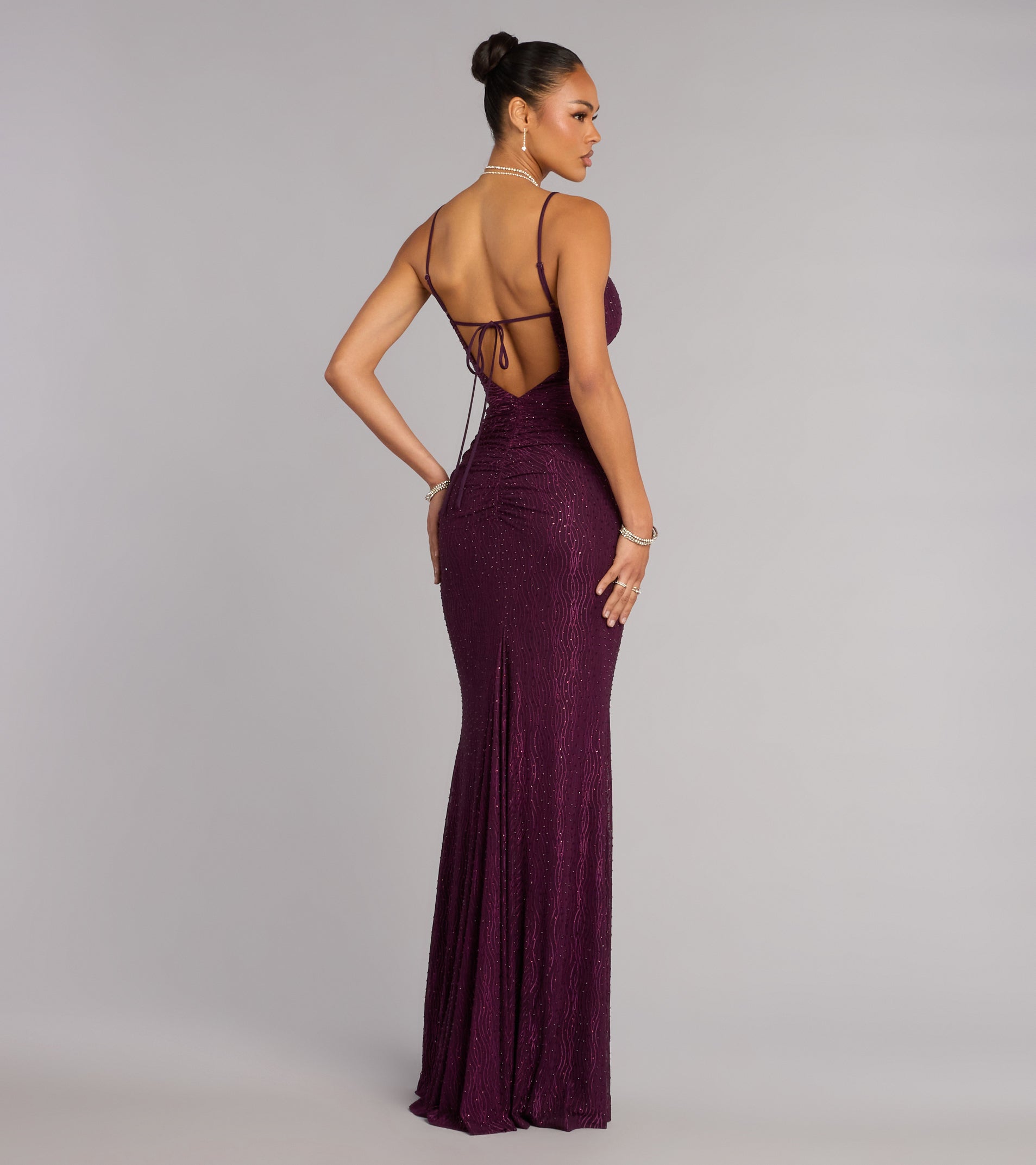 Skylar Rhinestone Tie Back Formal Dress