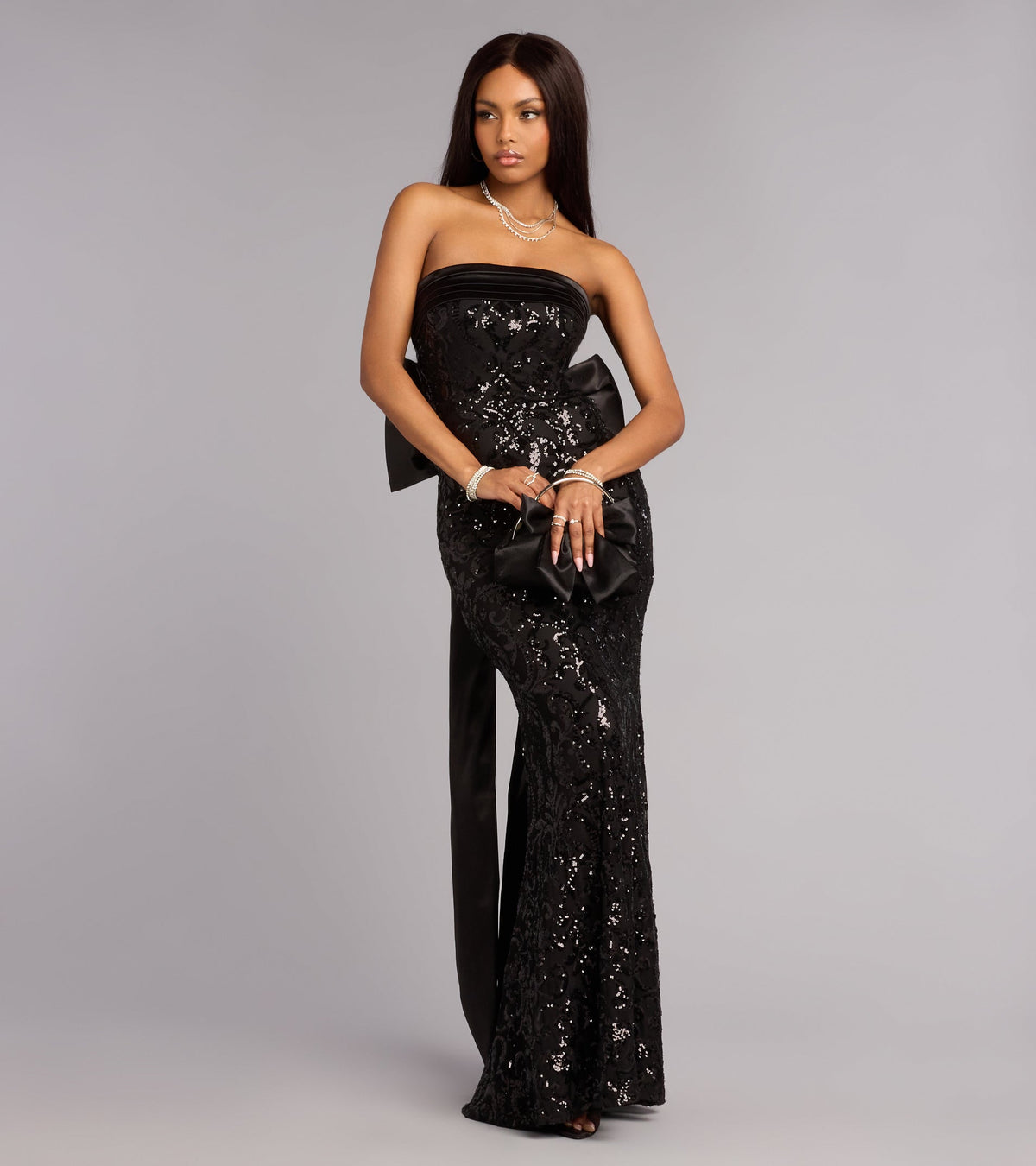 Renee Sequin Bow Mermaid Formal Dress