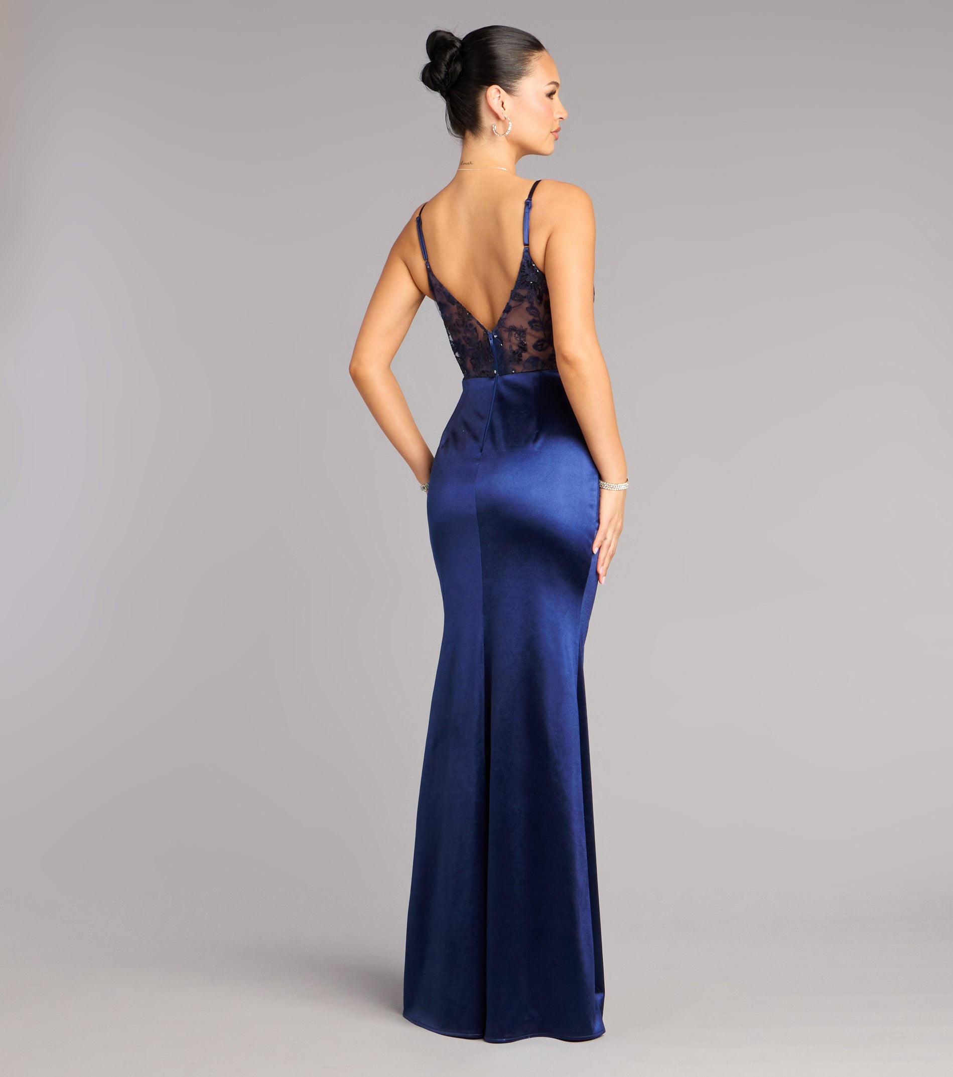 Jaylene Satin Corset Slit Formal Dress
