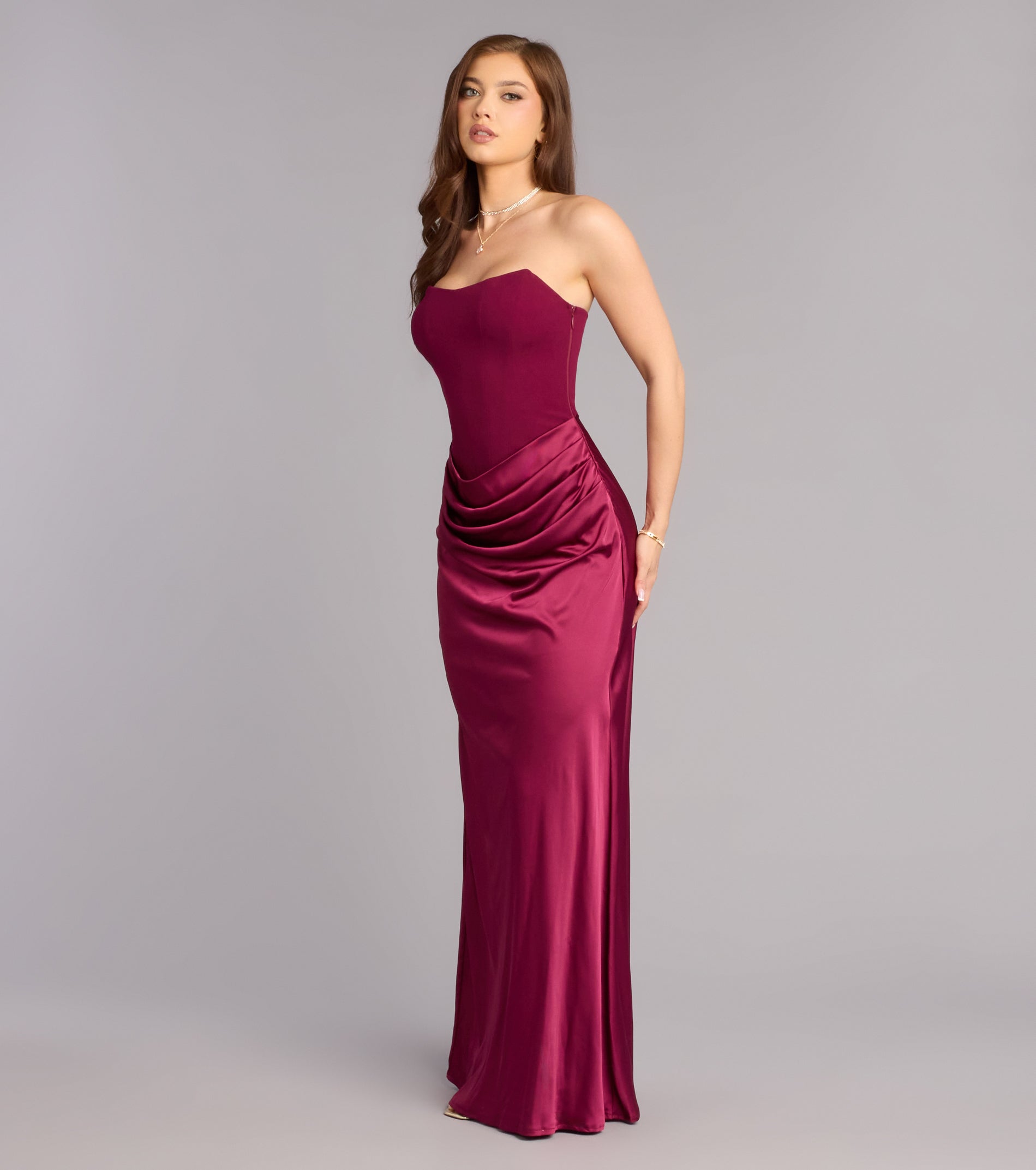 Vivienne Formal Woven Satin Pleated Dress