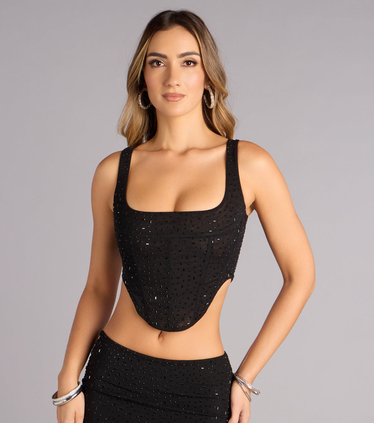 Undeniably You Rhinestone Mesh Corset Top