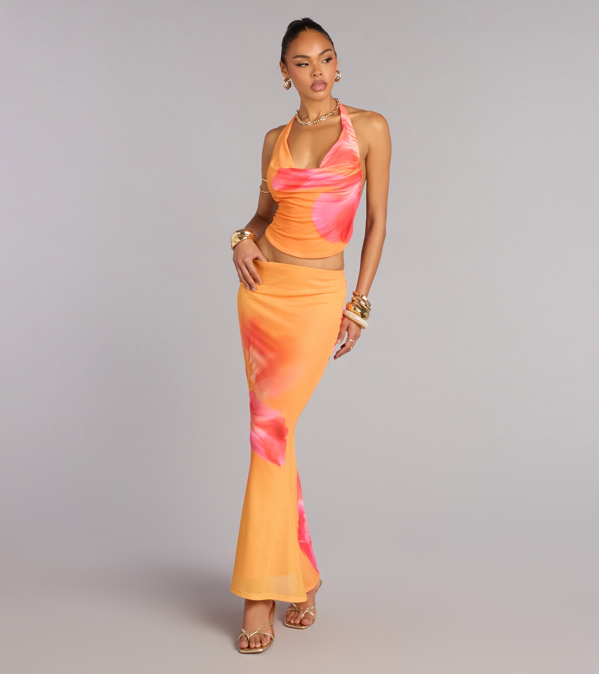 Sunset Mood Tropical Floral Halter Top