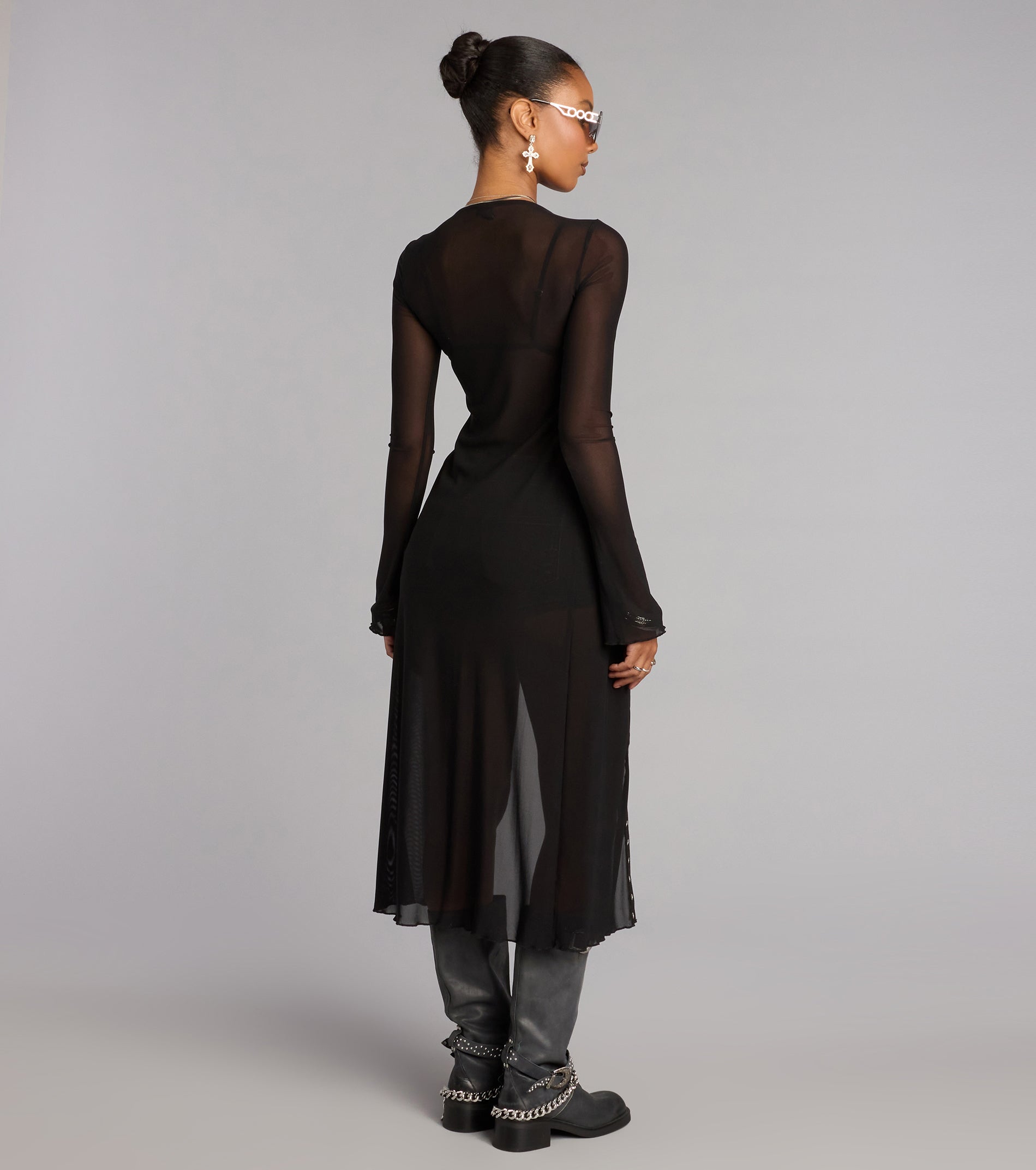 Night Mode Lace Up Mesh Long Top