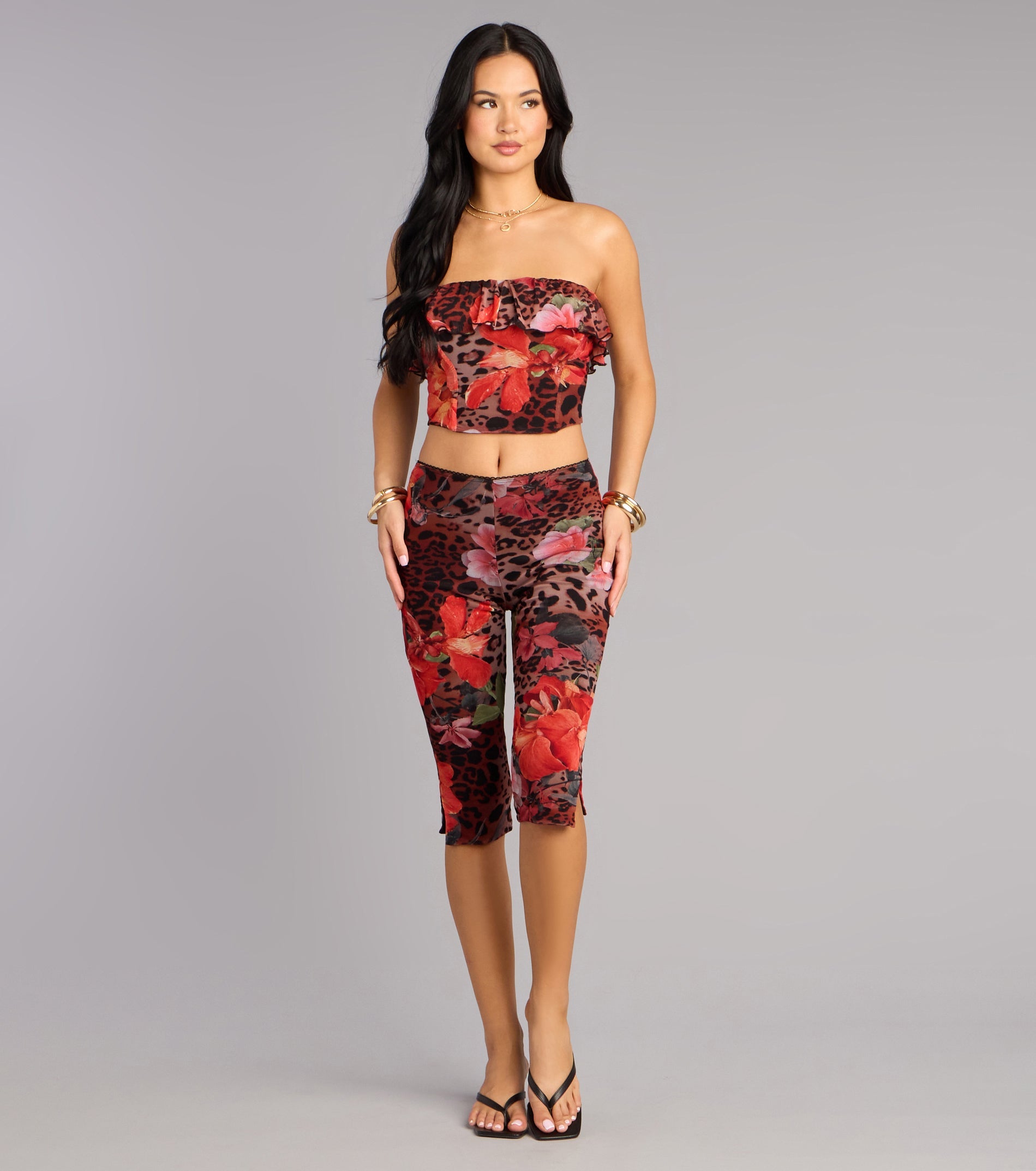 Wild Bloom Leopard And Floral Print Tube Top