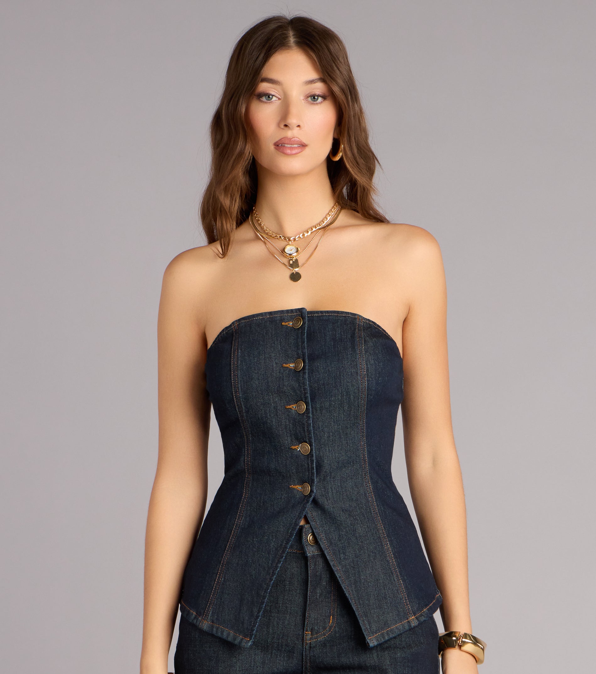 Effortlessly Dialed In Denim Strapless Top