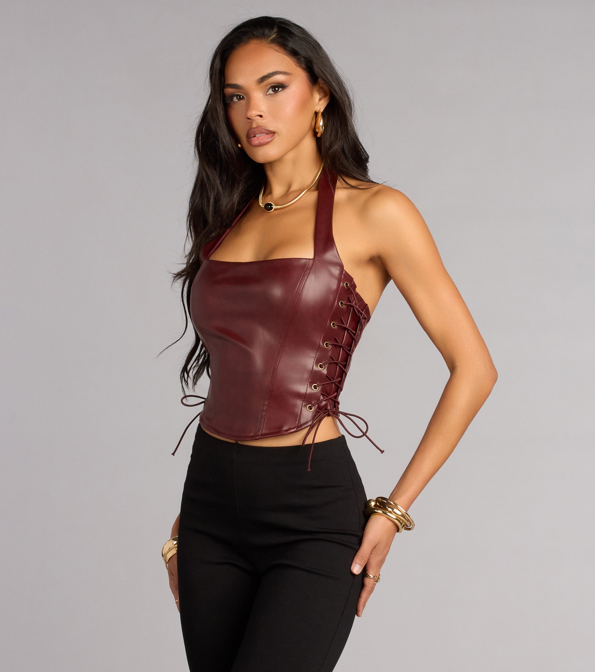 All Eyes Forward Faux Leather Corset Top