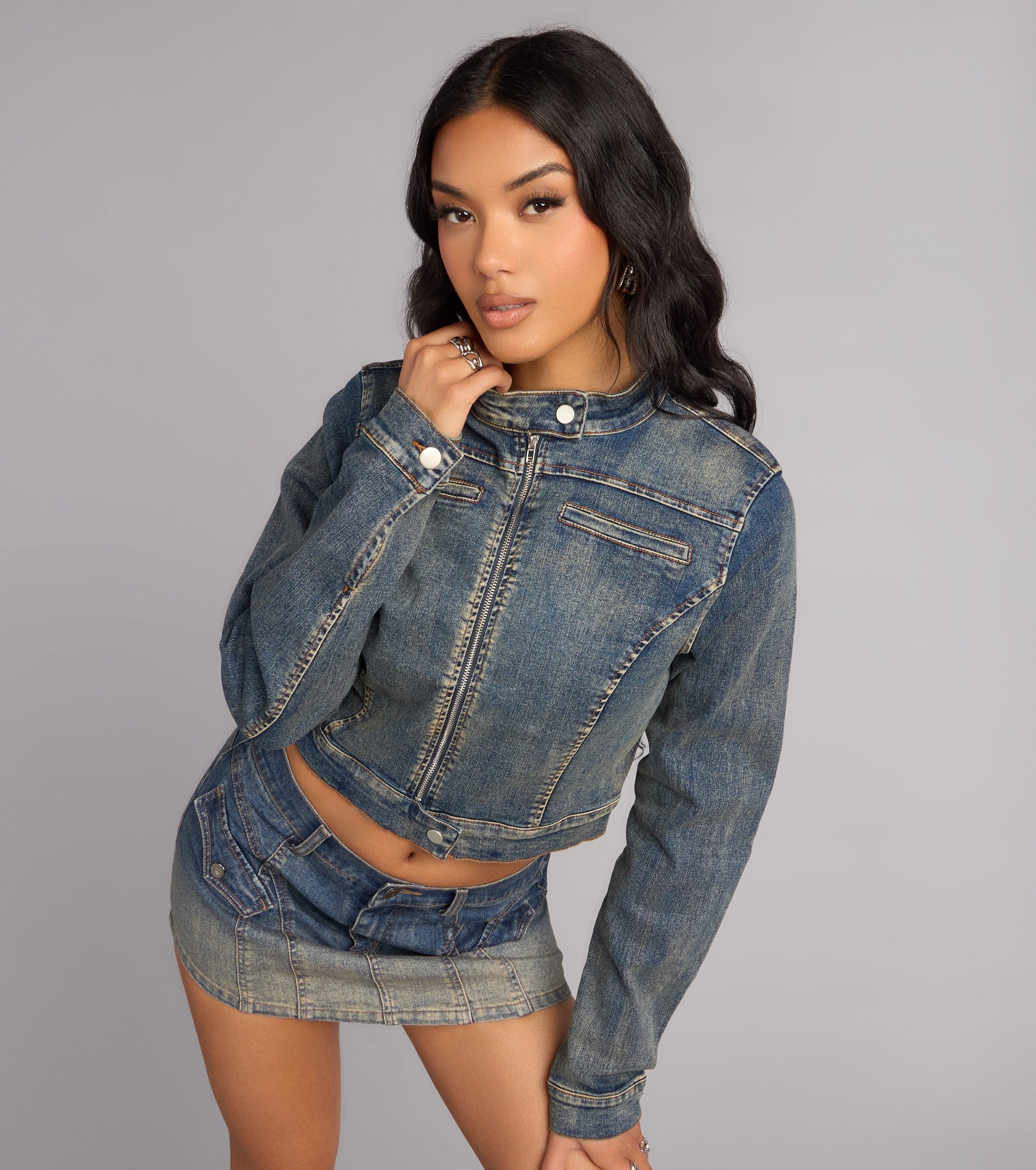 Fast Lane Cool Moto Denim Crop Jacket