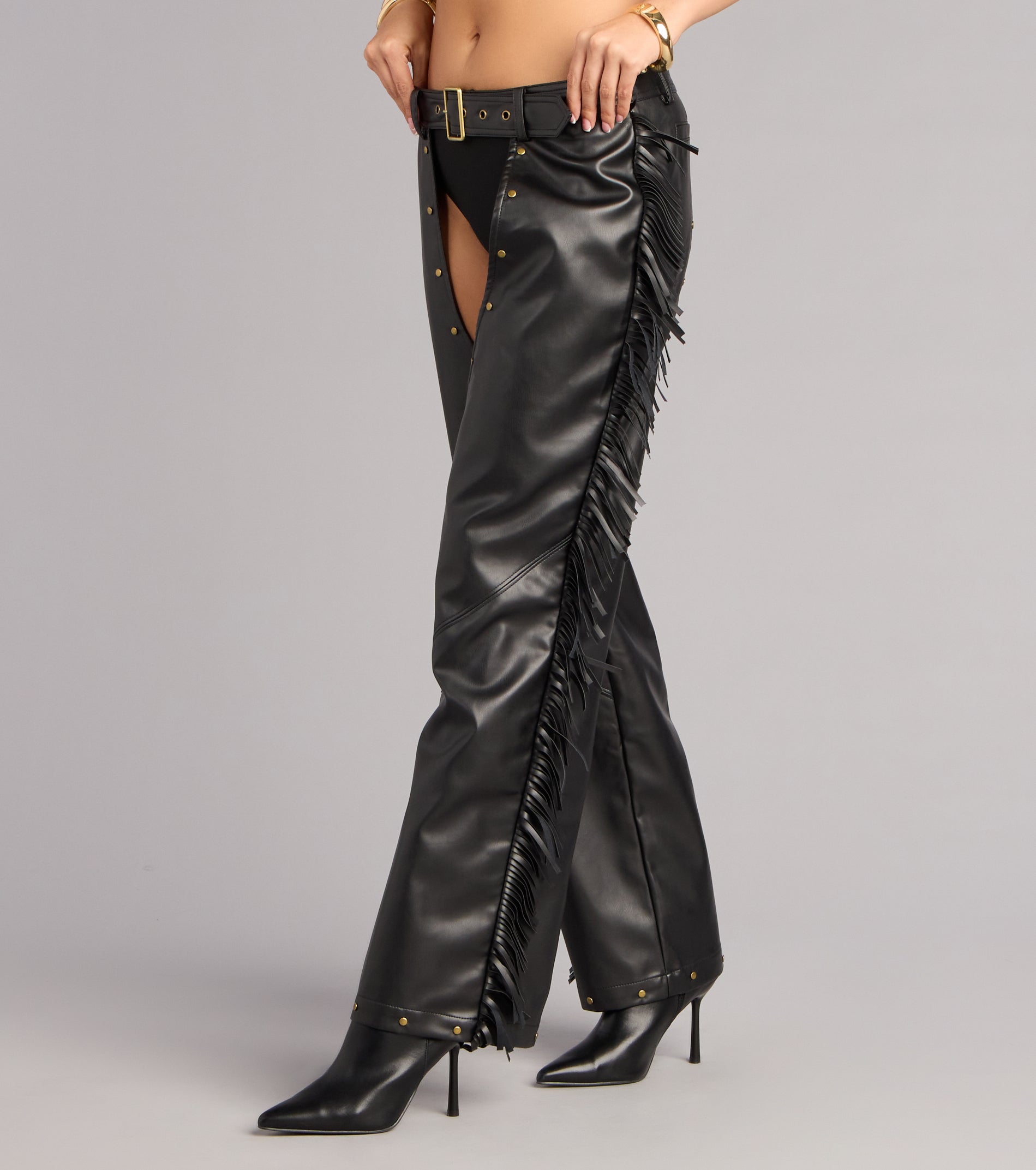 Outlaw Mood Faux Leather Fringe Chaps