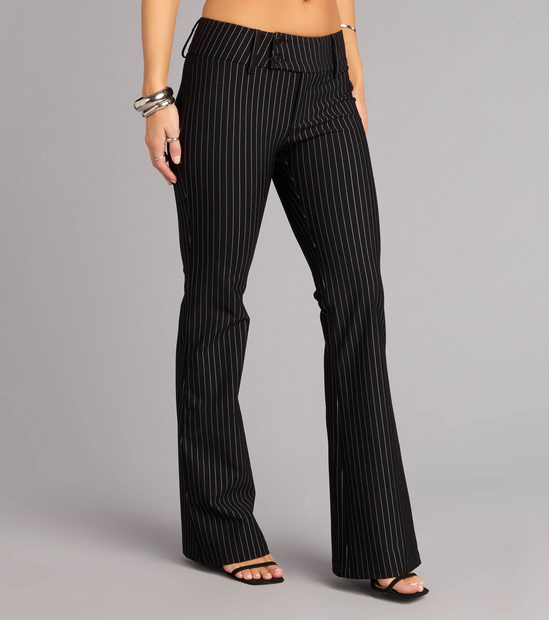 Chic And Confident Pinstripe Flared Trouser Pants