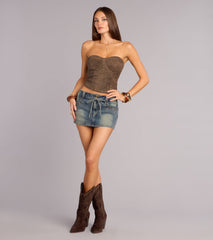 Low Key Styled Mid-Rise Denim Mini Skort