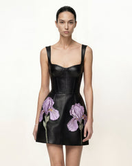 Iris Floral Print Corset Dress - Black