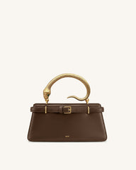 Elena Snake Handle Top Handle Bag - Dark Brown