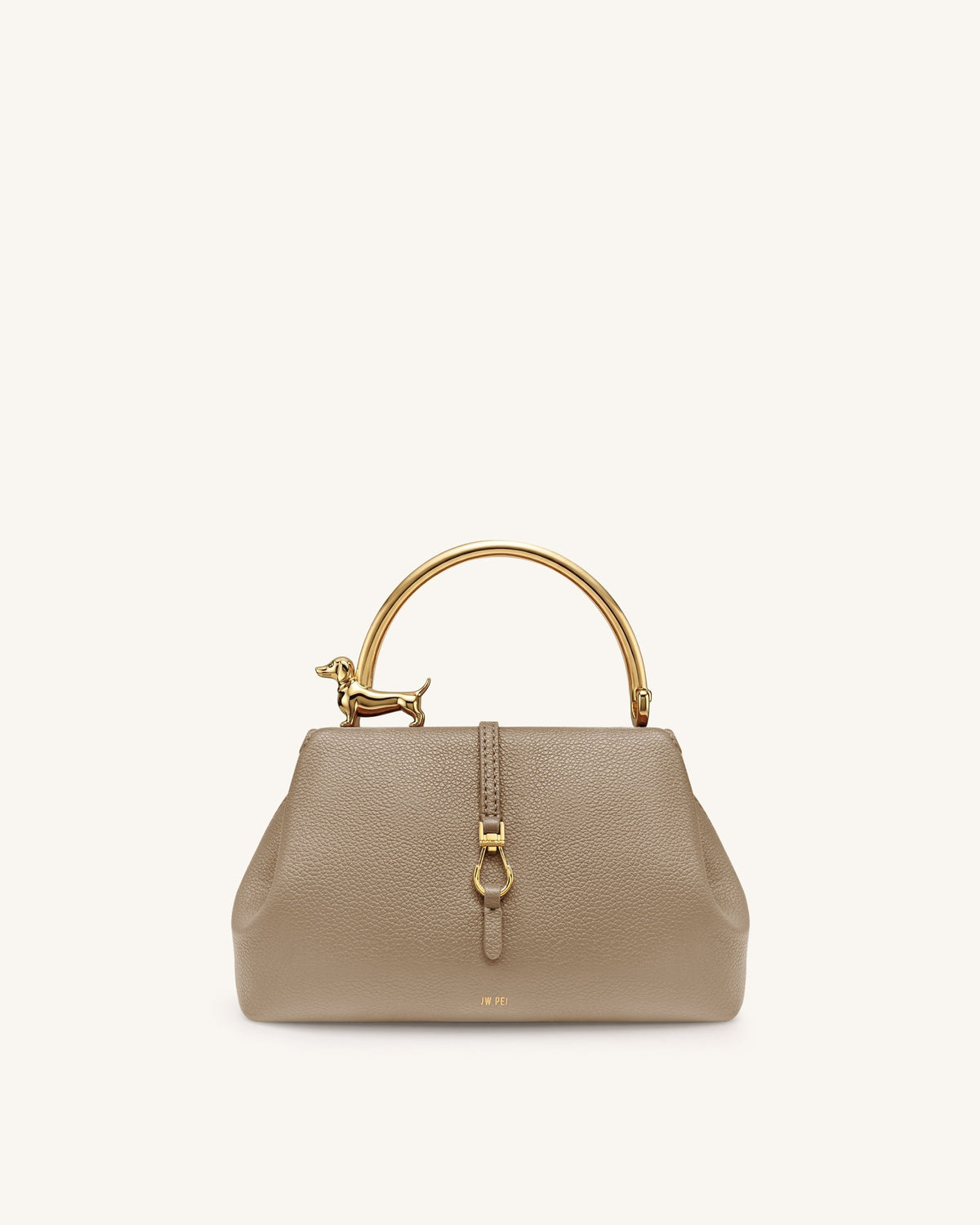 Bruna Dachshund Metal Handle Top Handle Bag - Light Brown