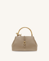 Bruna Dachshund Metal Handle Top Handle Bag - Light Brown