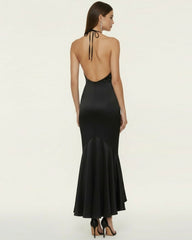 Orchid Embroidered High-Low Midi Dress - Black