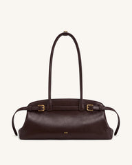 Arden Belt Detail East-West Shoulder Bag - Dark Brown