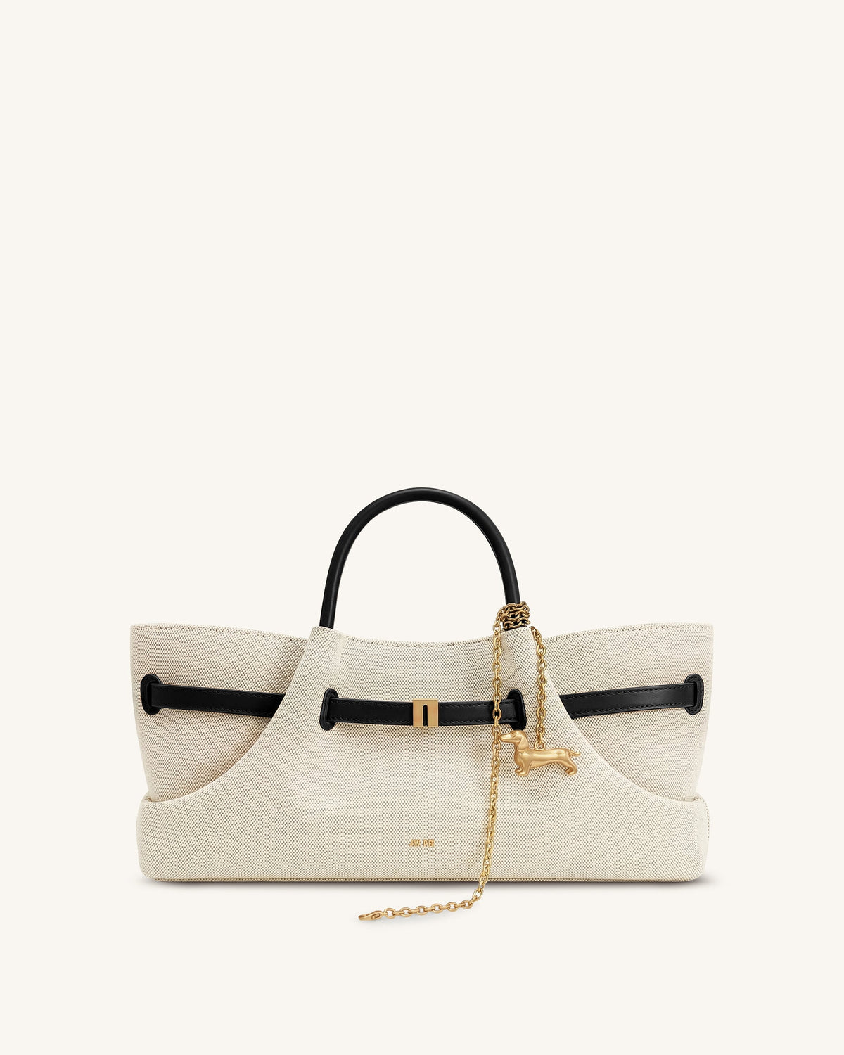 Maeve Dachshund Metal Charm Tote Bag - Black Canvasa